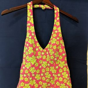 Lilly Pulitzer Pink/Lime Green Floral Halter Top